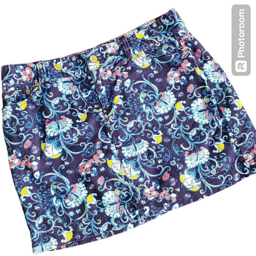 Vintage 90s Lilly Pulitzer cottagecore  blue floral corduroy skirt 6
